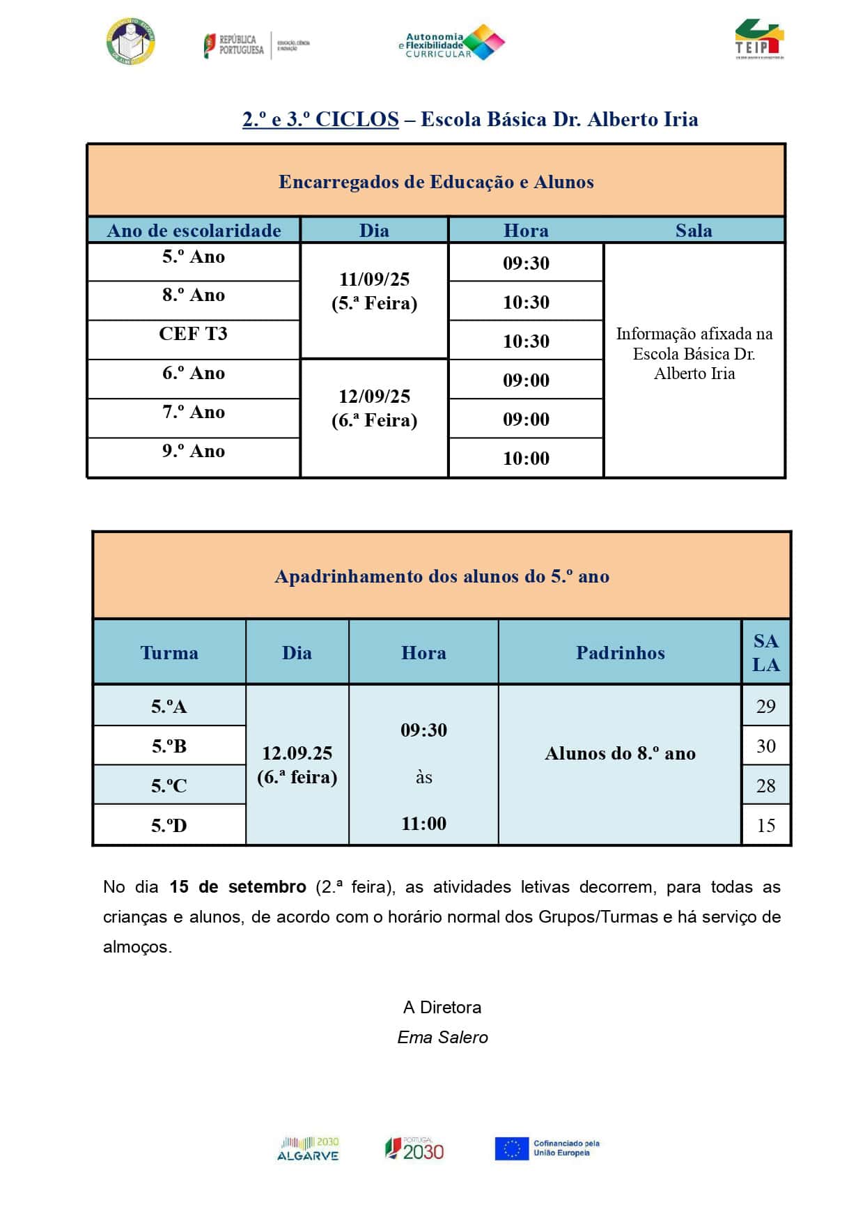 Recurso pedagógico de Escola Básica Dr. Alberto Iria, direcionado para o desenvolvimento de competências de educação e aprendizagem na região do Algarve, Portugal, com foco em ciclos de escolaridade e atividades de acolhimento de alunos.